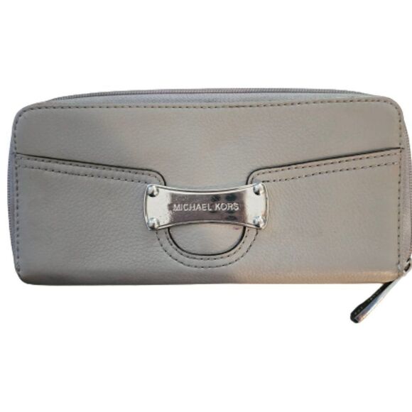Michael Kors Women's Gray Pebbled Leather Zip Around Wallet - Picture 1 of 7